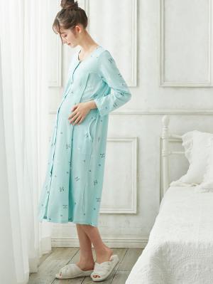 マタニティ パジャマ・ルームウェア|mutti ei（ムッティアイ）【授乳口付】天竺ハート柄ネグリジェ|ライトグリーン