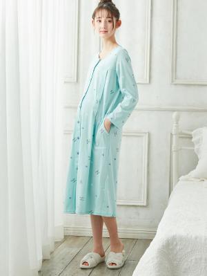 マタニティ パジャマ・ルームウェア|mutti ei（ムッティアイ）【授乳口付】天竺ハート柄ネグリジェ|ライトグリーン