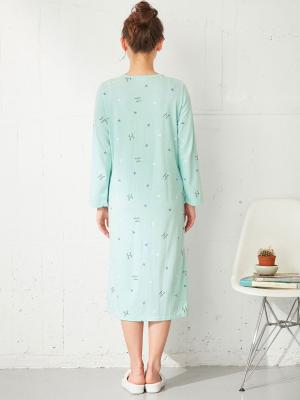 マタニティ パジャマ・ルームウェア|mutti ei（ムッティアイ）【授乳口付】天竺ハート柄ネグリジェ|ライトグリーン