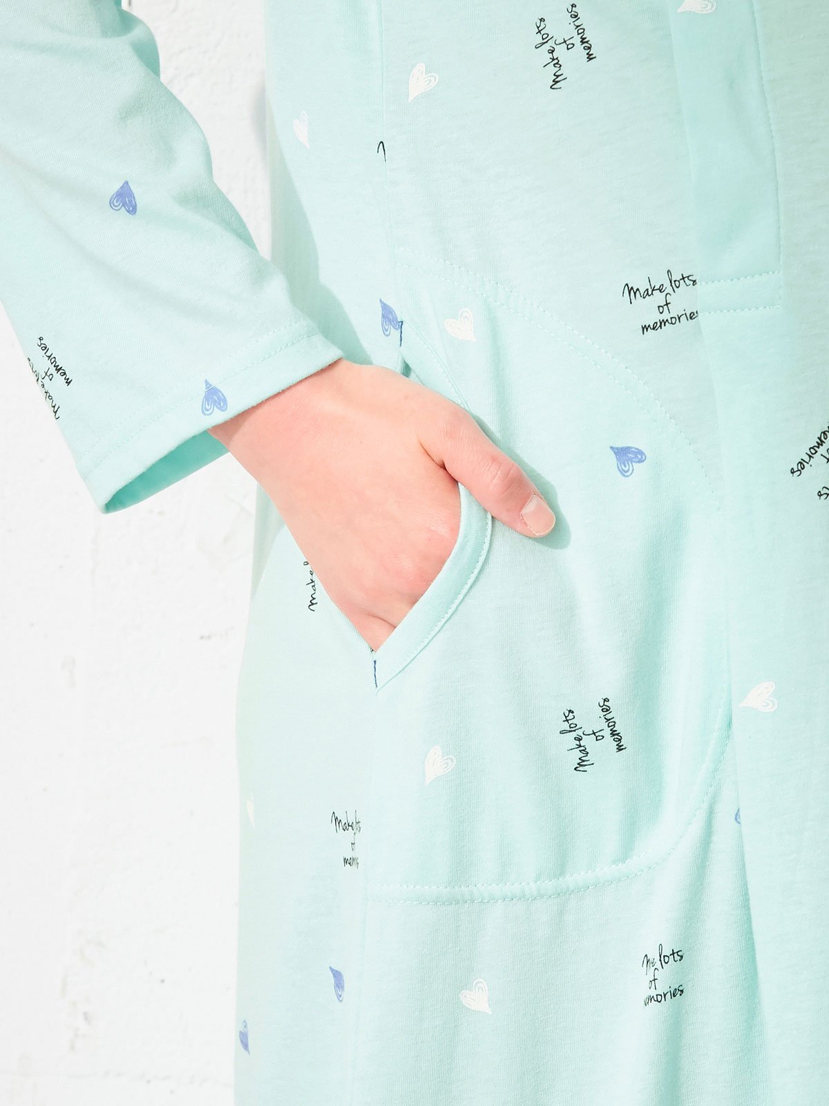 マタニティ パジャマ・ルームウェア|mutti ei（ムッティアイ）【授乳口付】天竺ハート柄ネグリジェ|ライトグリーン