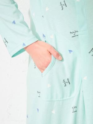 マタニティ パジャマ・ルームウェア|mutti ei（ムッティアイ）【授乳口付】天竺ハート柄ネグリジェ|ライトグリーン