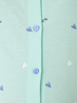 マタニティ パジャマ・ルームウェア|mutti ei（ムッティアイ）【授乳口付】天竺ハート柄ネグリジェ|ライトグリーン