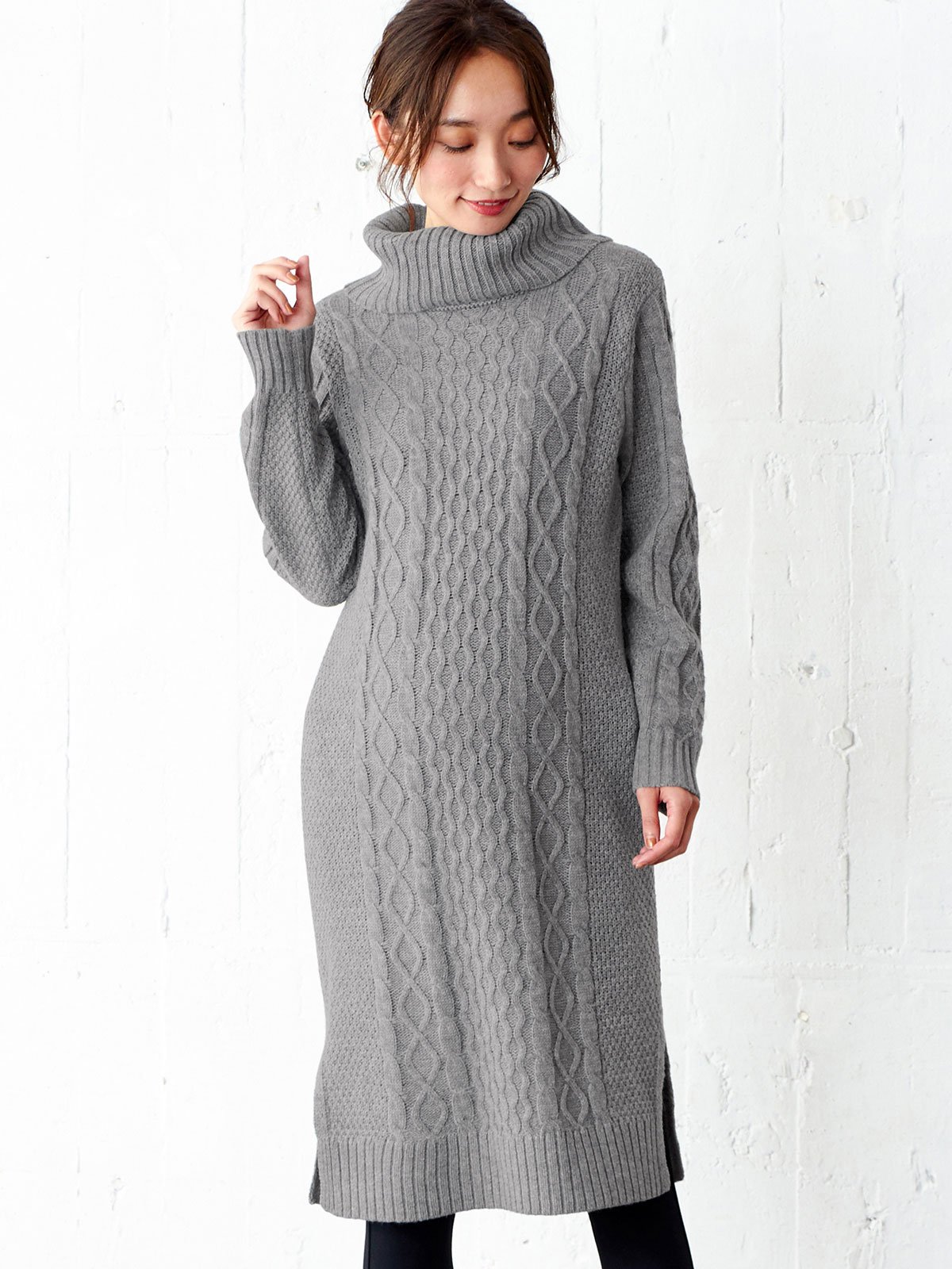 マタニティ ワンピース ケーブルタートルネックワンピース マタニティウェア 授乳服通販 エンジェリーベ 公式 マタニティ ワンピース ケーブルタートルネックワンピース マタニティウェア 授乳服通販 エンジェリーベ 公式