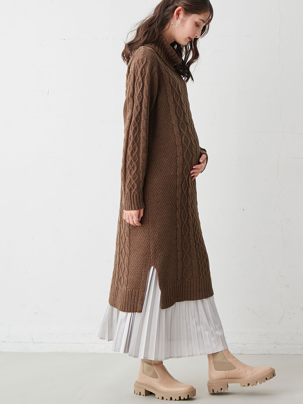 マタニティ ワンピース ケーブルタートルネックワンピース マタニティウェア 授乳服通販 エンジェリーベ 公式