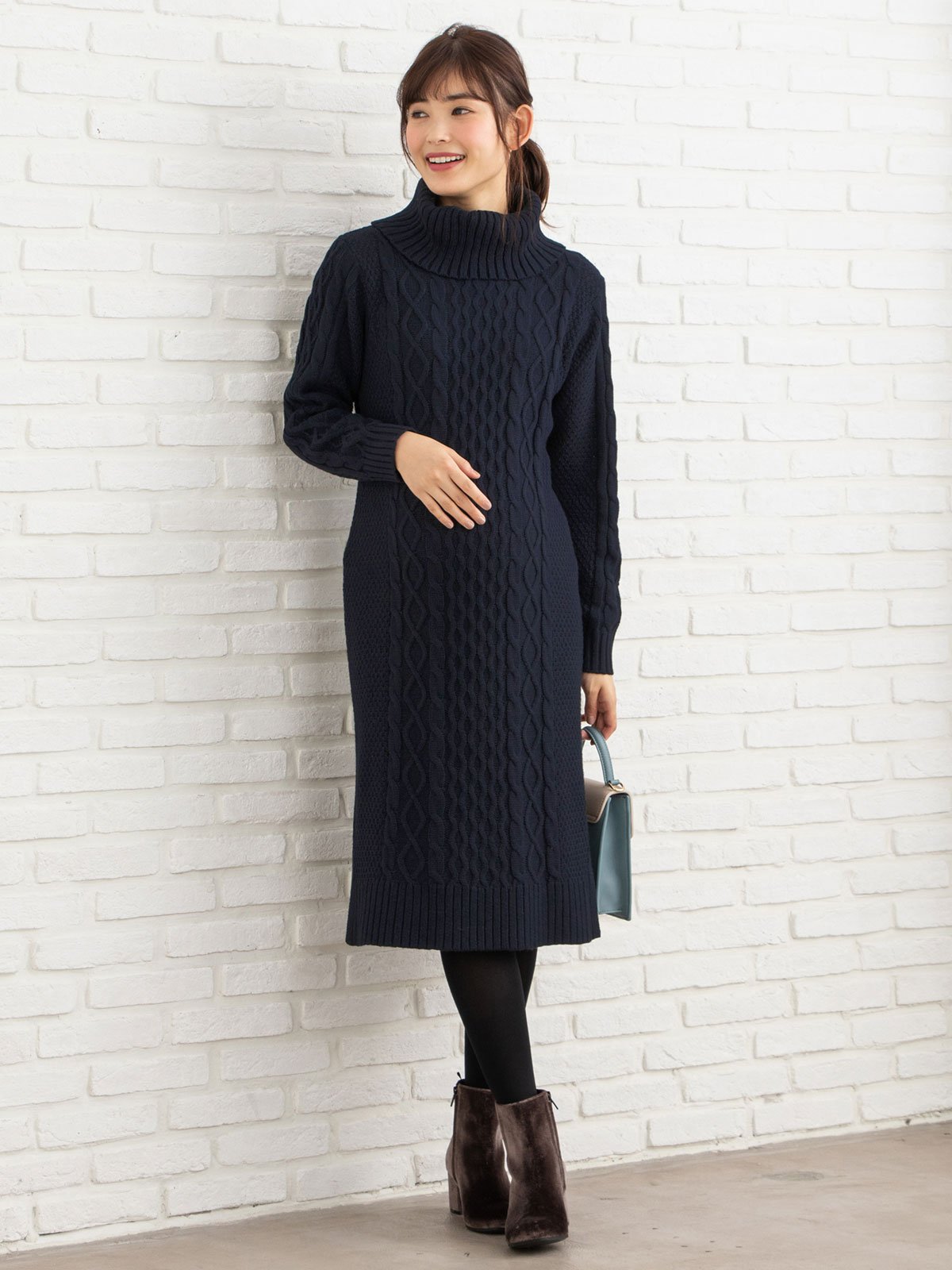 マタニティ ワンピース ケーブルタートルネックワンピース マタニティウェア 授乳服通販 エンジェリーベ 公式