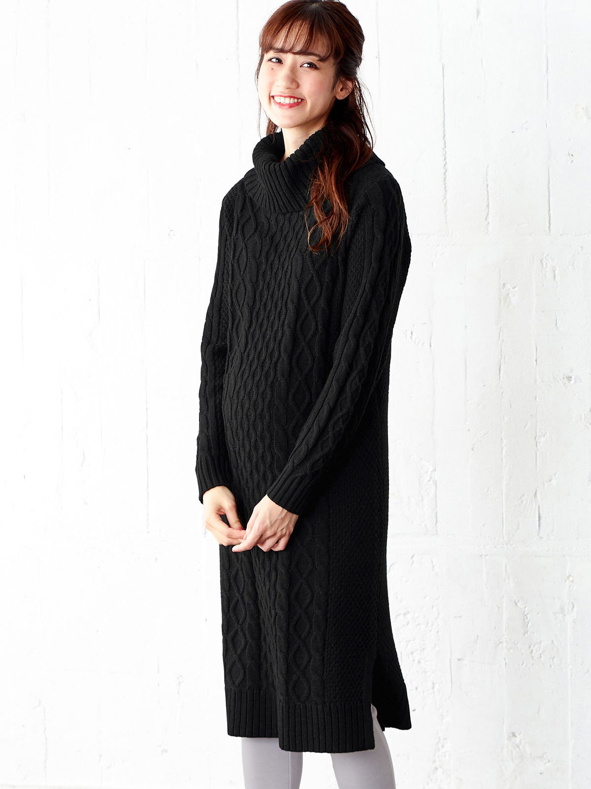 マタニティ ワンピース ケーブルタートルネックワンピース マタニティウェア 授乳服通販 エンジェリーベ 公式