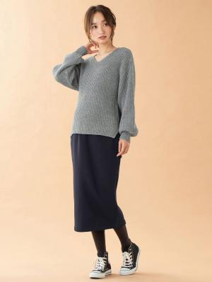 マタニティ トップス|片畦Vネックニット　マタニティ・授乳服【出産後も長く使える】|杢グレー