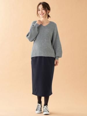 マタニティ トップス|片畦Vネックニット　マタニティ・授乳服【出産後も長く使える】|杢グレー