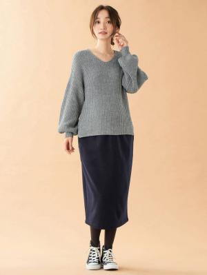 マタニティ トップス|片畦Vネックニット　マタニティ・授乳服【出産後も長く使える】|杢グレー