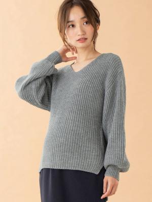 マタニティ トップス|片畦Vネックニット　マタニティ・授乳服【出産後も長く使える】|杢グレー