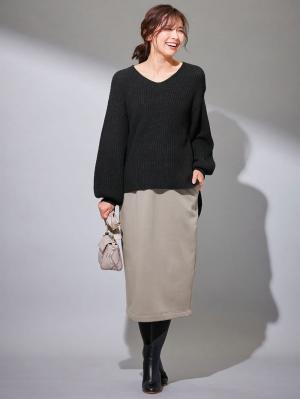 マタニティ トップス|片畦Vネックニット　マタニティ・授乳服【出産後も長く使える】|ブラック