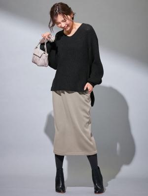 マタニティ トップス|片畦Vネックニット　マタニティ・授乳服【出産後も長く使える】|ブラック