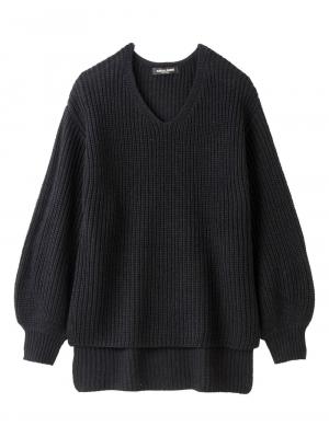 マタニティ トップス|片畦Vネックニット　マタニティ・授乳服【出産後も長く使える】|ブラック