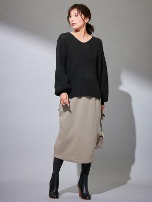 マタニティ トップス|片畦Vネックニット　マタニティ・授乳服【出産後も長く使える】|ブラック