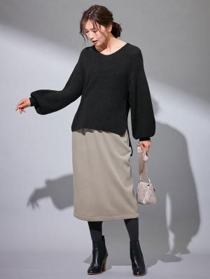 マタニティ トップス|片畦Vネックニット　マタニティ・授乳服【出産後も長く使える】|ブラック