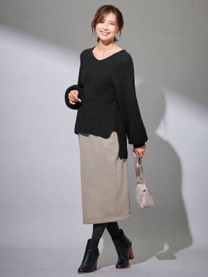 マタニティ トップス|片畦Vネックニット　マタニティ・授乳服【出産後も長く使える】|ブラック