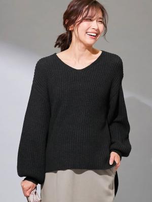 片畦Vネックニット　マタニティ・授乳服【出産後も長く使える】29564