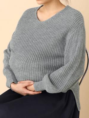 マタニティ トップス|片畦Vネックニット　マタニティ・授乳服【出産後も長く使える】
