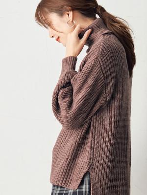マタニティ トップス|片畦タートルネックニット　マタニティ・授乳服|杢ブラウン