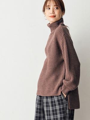 マタニティ トップス|片畦タートルネックニット　マタニティ・授乳服|杢ブラウン