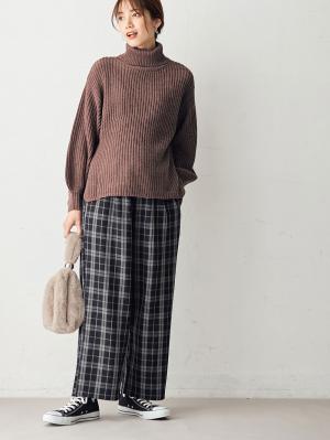 マタニティ トップス|片畦タートルネックニット　マタニティ・授乳服|杢ブラウン