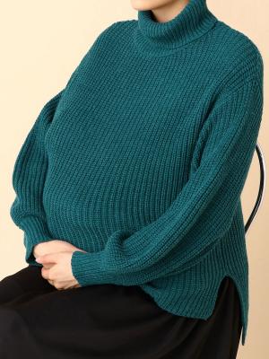 マタニティ トップス|片畦タートルネックニット マタニティ・授乳服