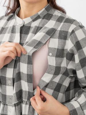 マタニティ パジャマ・ルームウェア|【授乳口付】ブロックチェックネルネグリジェ
