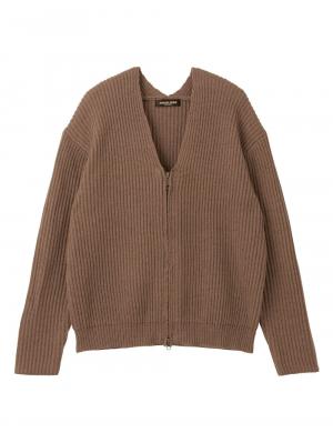 マタニティ トップス|両畦VネックダブルZIPカーデ　マタニティ・授乳服【出産後も長く使える】|杢ブラウン