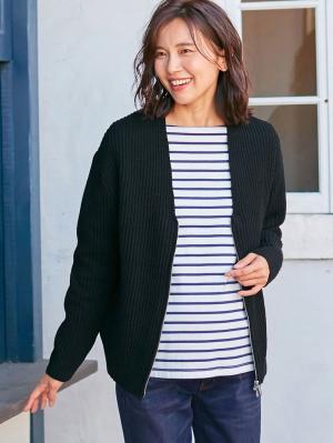 両畦VネックダブルZIPカーデ　マタニティ・授乳服【出産後も長く使える】29567