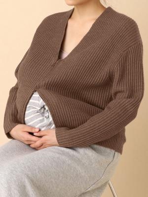 マタニティ トップス|両畦VネックダブルZIPカーデ　マタニティ・授乳服【出産後も長く使える】