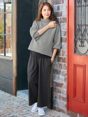 マタニティ トップス|リップル編ボトルネックニット マタニティ・授乳服|杢グレー