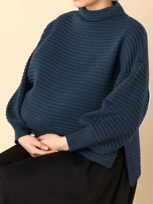 マタニティ トップス|リップル編ボトルネックニット マタニティ・授乳服