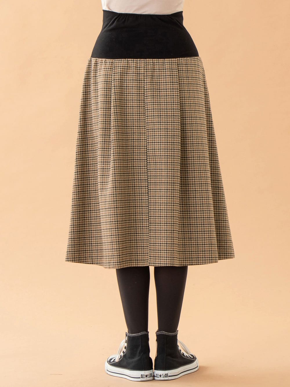 マタニティ スカート|【産前産後対応】チェック膝丈スカート【出産後も長く使える】