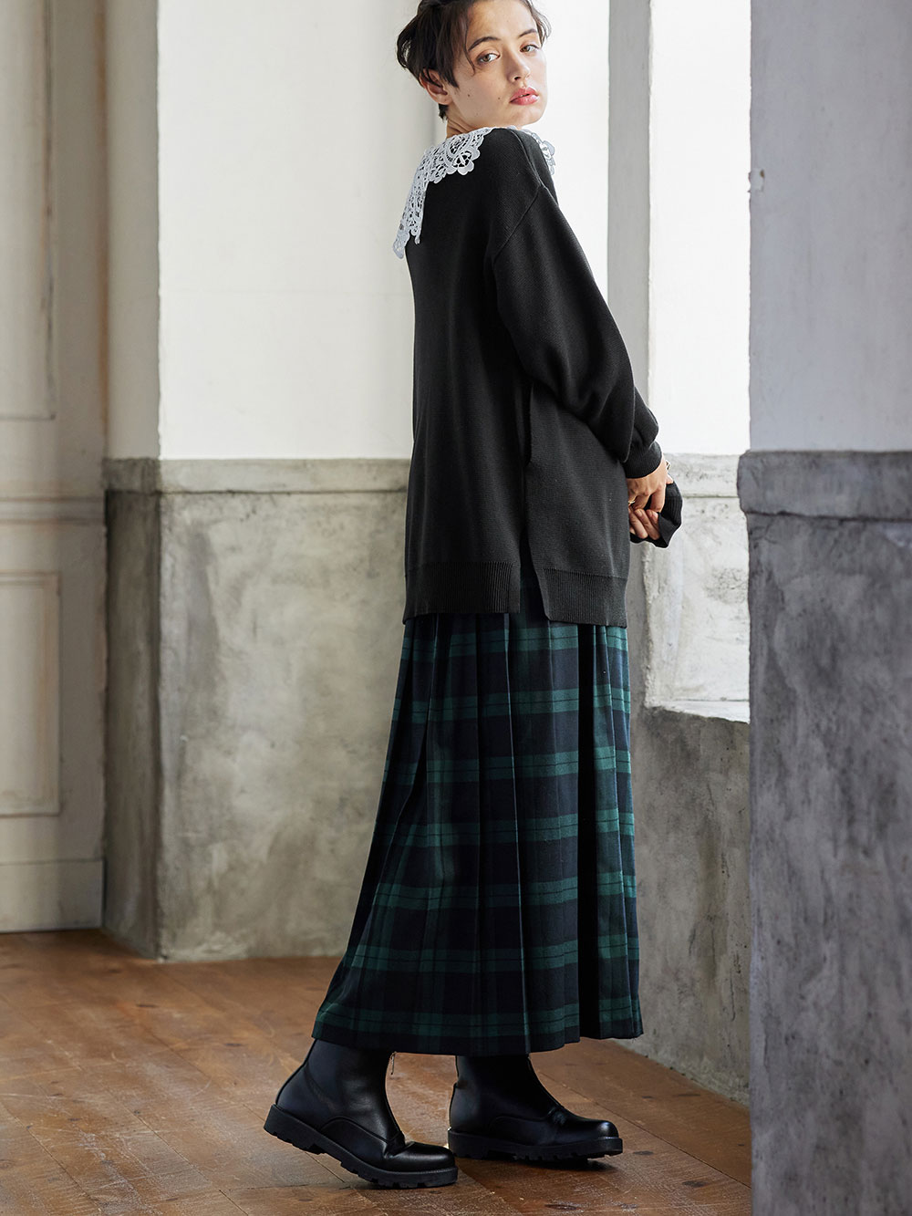 産前産後対応】チェックキルトスカート【出産後も長く使える  