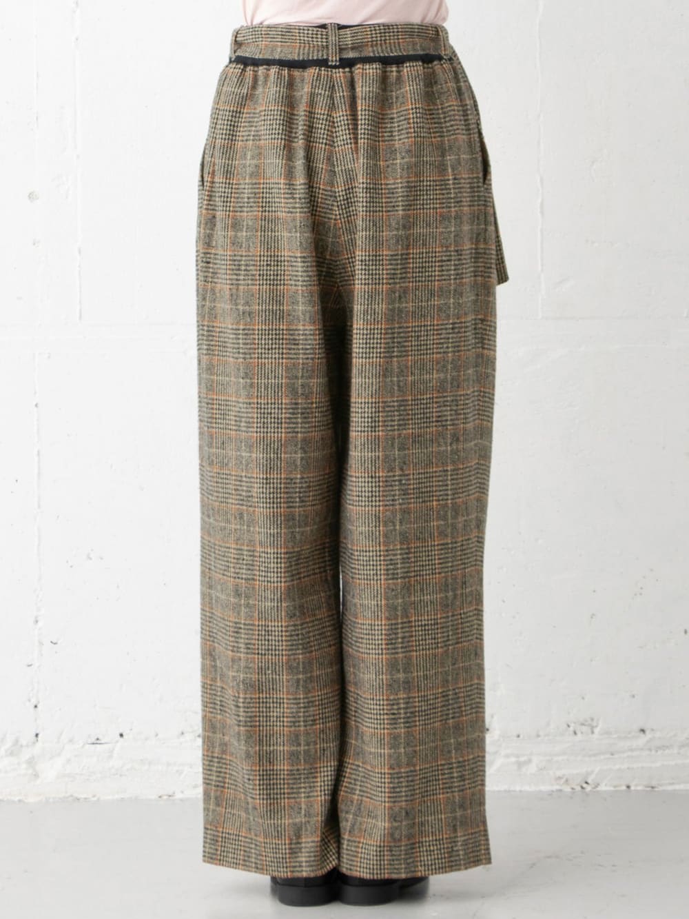 アウトレット|【産前産後】ベルト付きチェックワイドパンツ【出産後も長く使える】