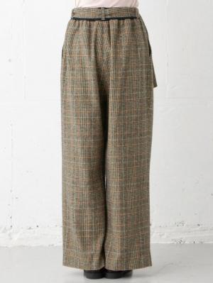 アウトレット|【産前産後】ベルト付きチェックワイドパンツ【出産後も長く使える】