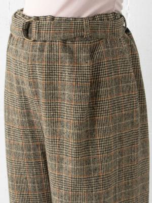 アウトレット|【産前産後】ベルト付きチェックワイドパンツ【出産後も長く使える】