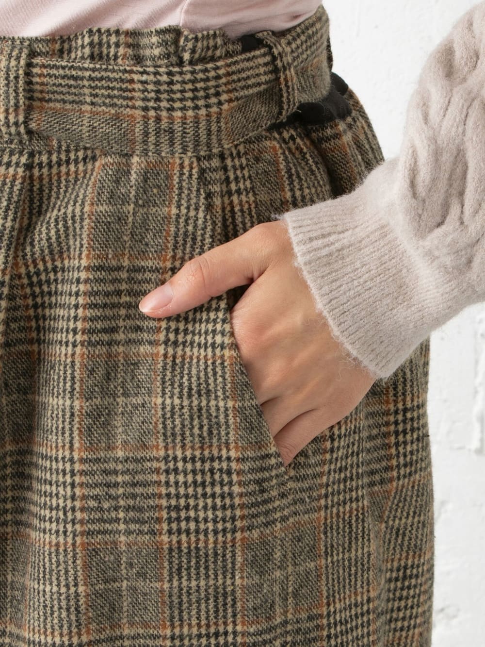 アウトレット|【産前産後】ベルト付きチェックワイドパンツ【出産後も長く使える】