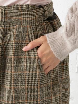 アウトレット|【産前産後】ベルト付きチェックワイドパンツ【出産後も長く使える】