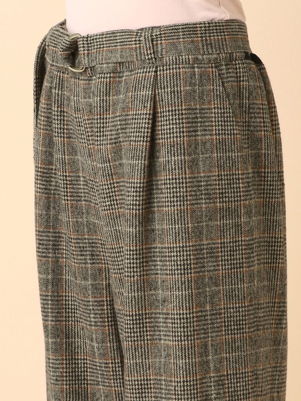 アウトレット|【産前産後】ベルト付きチェックワイドパンツ【出産後も長く使える】