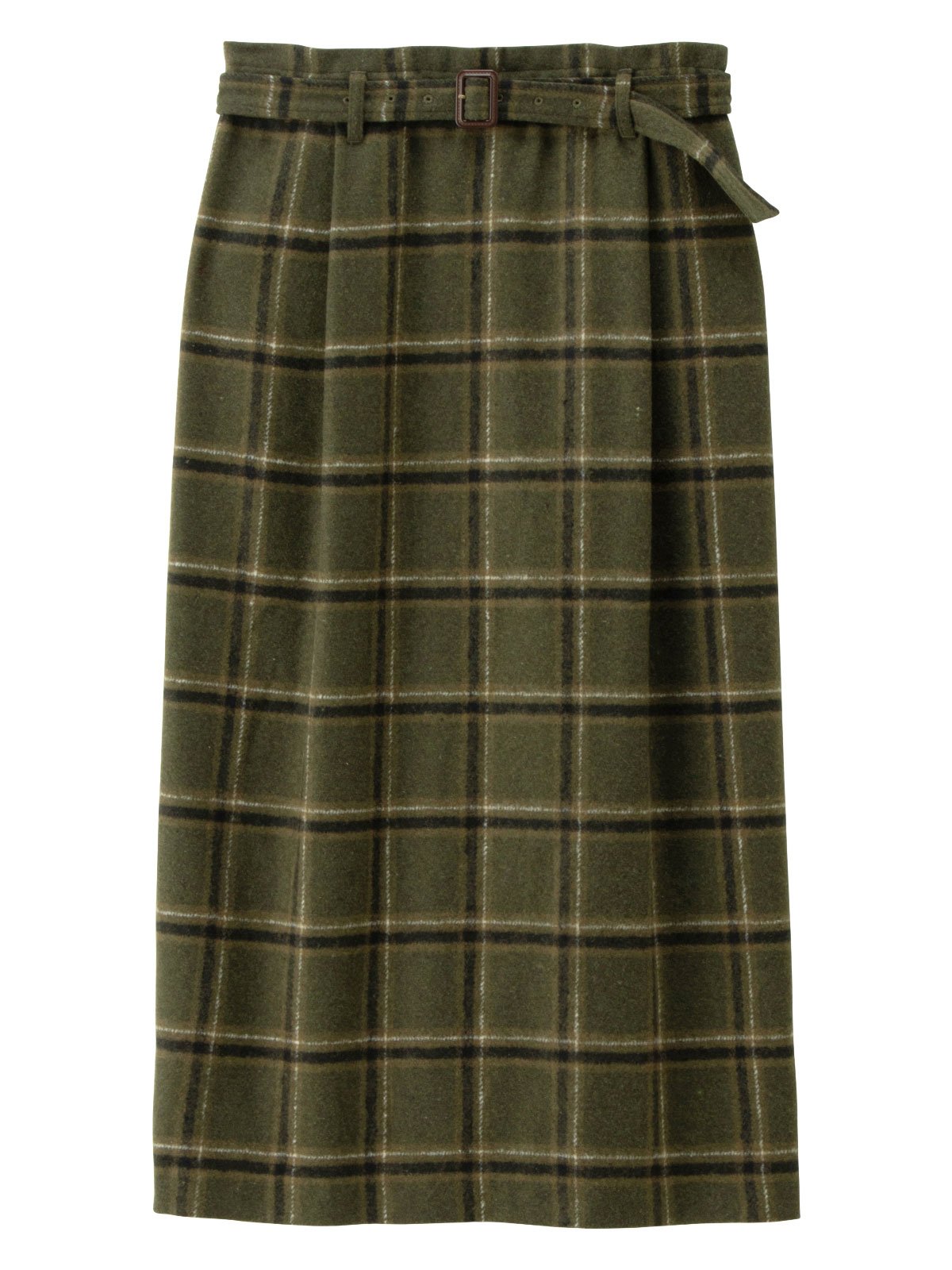 アウトレット|【産前産後対応】チェックハイウエストスカート【出産後も長く使える】|カーキ