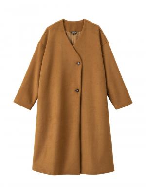 マタニティ アウター（コート）・ママコート|【産前産後対応】ママコートにもなるノーカラーコート|キャメル