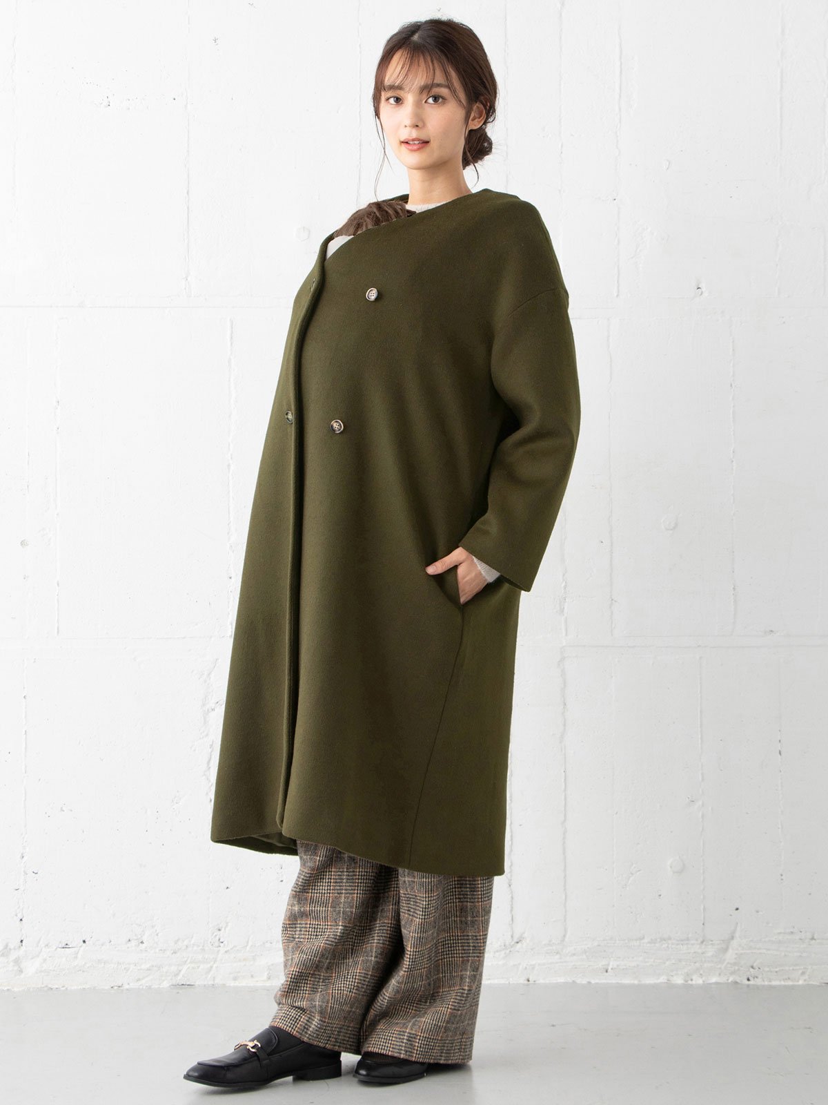 マタニティ アウター（コート）・ママコート|【産前産後対応】ママコートにもなるノーカラーコート