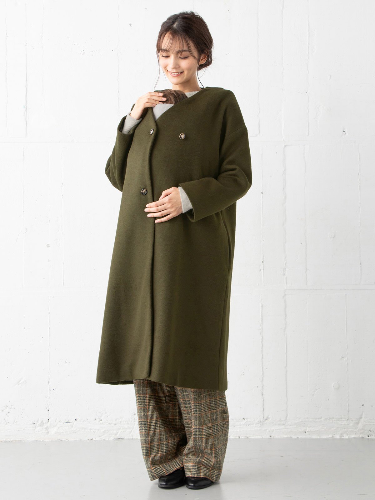 マタニティ アウター（コート）・ママコート|【産前産後対応】ママコートにもなるノーカラーコート