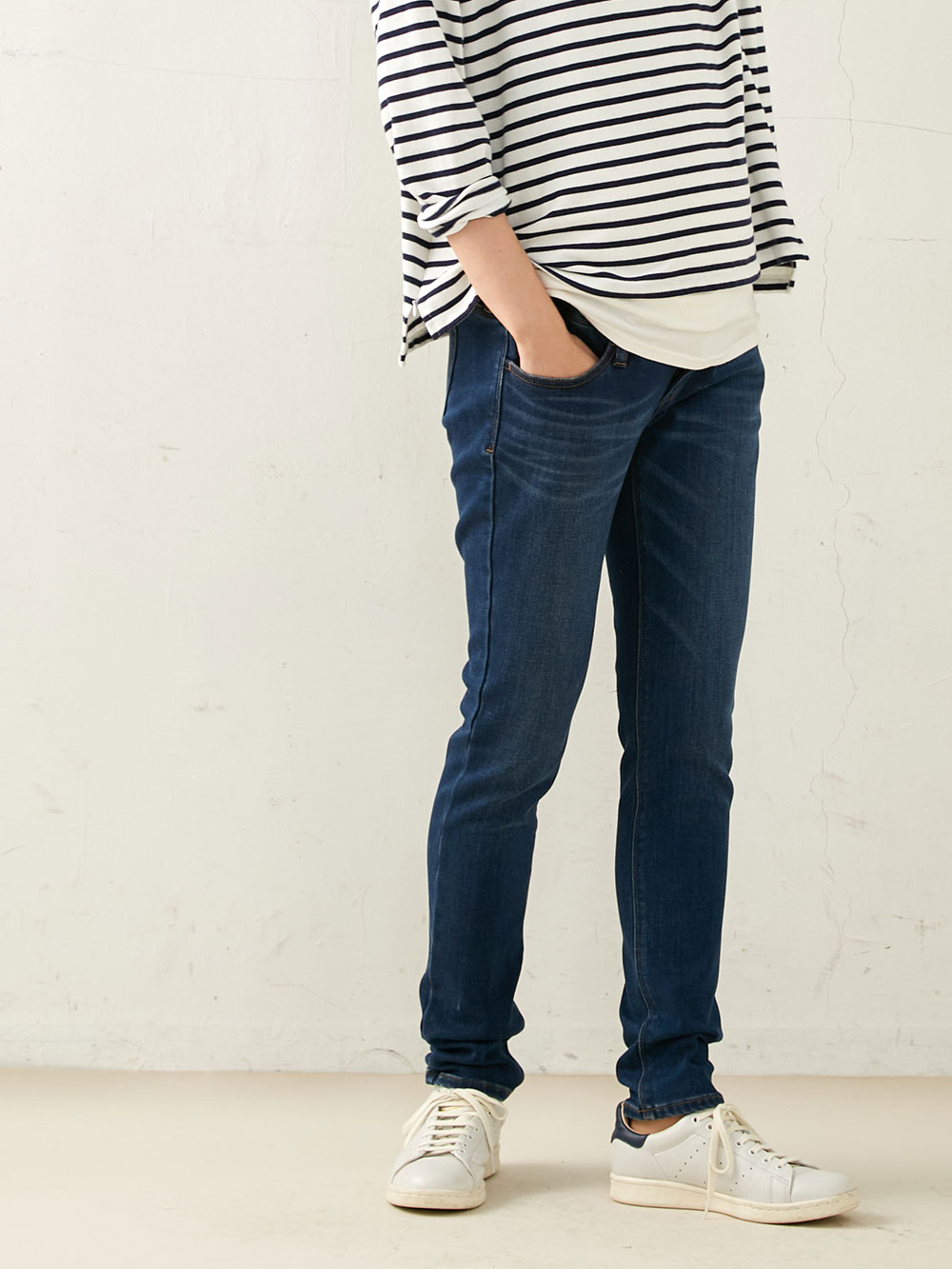 マタニティ パンツ|【産前産後対応】【あったか】裏起毛デニムスキニーパンツ（裏フェルトタッチ ）【出産後も長く使える】|ブルー