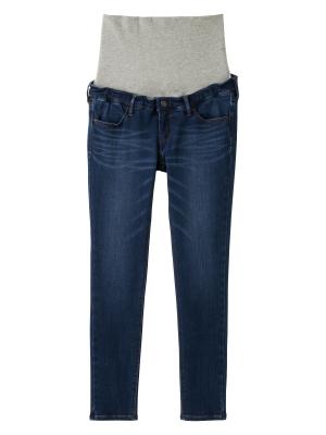 マタニティ パンツ|【産前産後対応】【あったか】裏起毛デニムスキニーパンツ（裏フェルトタッチ ）【出産後も長く使える】|ブルー