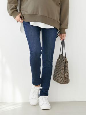 マタニティ パンツ|【産前産後対応】【あったか】裏起毛デニムスキニーパンツ（裏フェルトタッチ ）【出産後も長く使える】|ネイビー