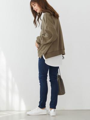 マタニティ パンツ|【産前産後対応】【あったか】裏起毛デニムスキニーパンツ（裏フェルトタッチ ）【出産後も長く使える】|ネイビー