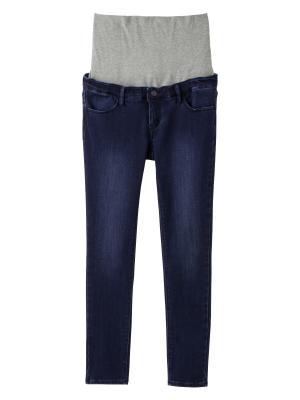 マタニティ パンツ|【産前産後対応】【あったか】裏起毛デニムスキニーパンツ（裏フェルトタッチ ）【出産後も長く使える】|ネイビー