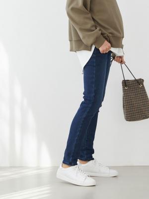 マタニティ パンツ|【産前産後対応】【あったか】裏起毛デニムスキニーパンツ（裏フェルトタッチ ）【出産後も長く使える】|ネイビー